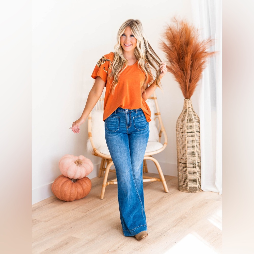 Orange Tiger Sequin Patch Top - image 3